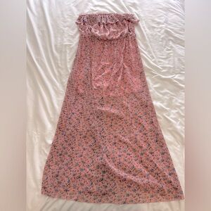 Floral Pink Strapless Maxi Dress